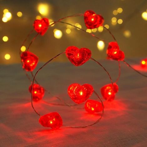 Herzförmige LED-Lichterkette, 3 Meter lange rote Herz-LED-Lichterkette mit 30 Glühbirnen, Dekoration für drinnen und draußen zum Valentinstag, Geburtstag und zur Hochzeit (1/5)
