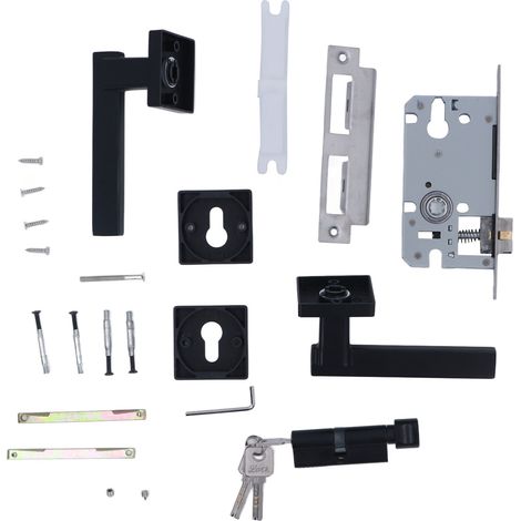 Poignée de porte d'entrée universelle, serrure silencieuse pour porte intérieure, ensemble de poignée à levier pour chambre, noir mat, kit de verrouillage pour porte fendue (1/5)