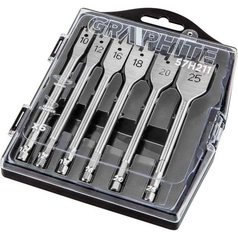 Brocas para madera de pala, 10, 12, 16, 18, 20, 25 mm, juego de 6.