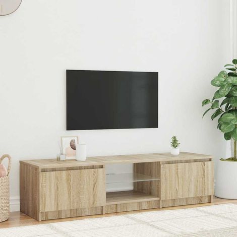 Meuble TV avec lumières LED Banc TV Armoire de rangement Chêne fumé 140x40x35,5 cm 63580 (1/5)