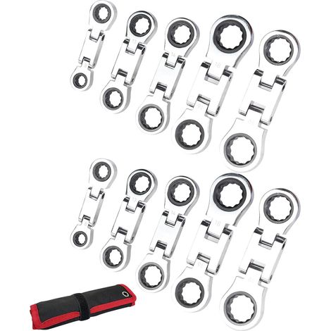 Ratchette de poche Nano Flex-Head 5pcs à double entraînement, Ensemble clés cliquet Flex Head, Métrique clé boîte 8-19 mm, 3/4 "Spanner rétractable (2set) 2set - (1/5)