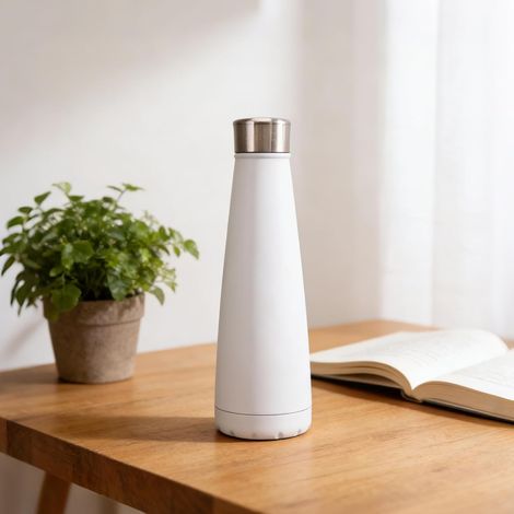 Bouteille d'eau isotherme en acier inoxydable de 450 ml avec couvercle anti-fuite, garde les boissons chaudes et froides, gobelet de voyage pour l'extérieur, le bureau et un usage quotidien, blanc (1/5)