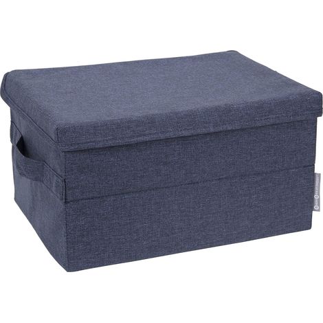 caisse de rangement taille moyenne avec couvercle et poignée – boîte de rangement en polyester et carton effet lin – boîte pliable pour vêtements, linge de lit, jouets, etc. – bleu (1/5)