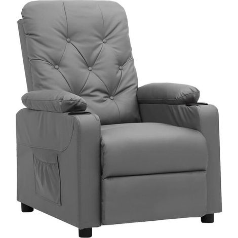 Chaise longue en similicuir gris – Canapé lit relax réclinable avec accoudoirs, design moderne et élégant pour salon ou chambre (1/5)