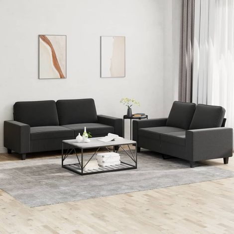 2-tlg. Sofagarnitur Schwarz Stoff (1/5)