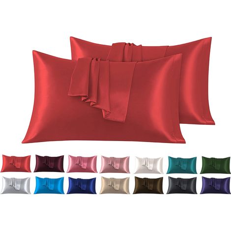 Taies Oreiller Satin 40 x 80 cm Lot de 2, Taies Oreiller Satin Rouge, Satinées Housse d'oreiller Doux Prend Soin de Votre Peau et Antichute de Cheveux (1/5)