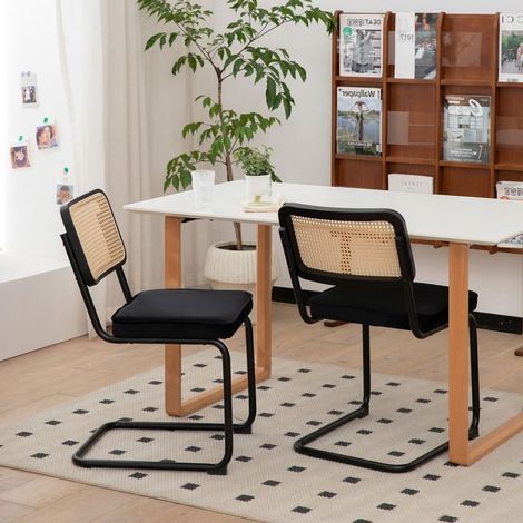 Lot de Chaises 2 chaises velours rotin pieds chromés style moderne milieu de siècle assises rembourrées chaises d'appoint (1/5)