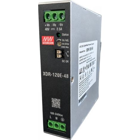MW MEAN WELL XDR-120E-48 Trasformatore Rotaia Industriale 48V 120W 2,5A Barra Guida DIN Rail Power Supply Input 220V