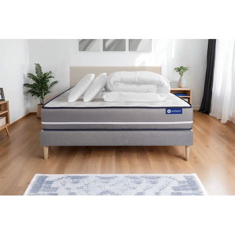Pacchetto letto completo - Materasso 180x200cm + Box spring con doghe (kit) + 2 cuscini + Piumino - Actimemo Pur