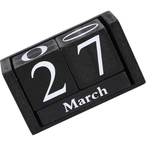 Calendrier Perpétuel Vintage en Bois - Afficheur de Date et Mois sur Bureau - Déco Moderne Maison Bureau Noir (9.4cm) (1/5)