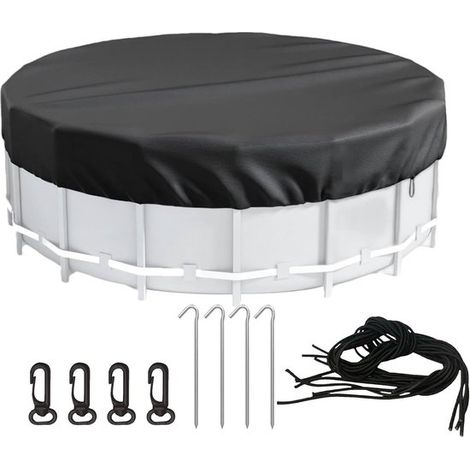 Bâche de piscine ronde – Diamètre 305 cm – Imperméable – Résistante UV – Kit de fixation – Pour piscine hors sol – Noire (1/5)
