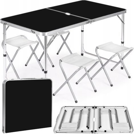 Klapptisch mit Ausklappfläche 120 x 60 cm, Heckermann Schwarz + 4 Hocker