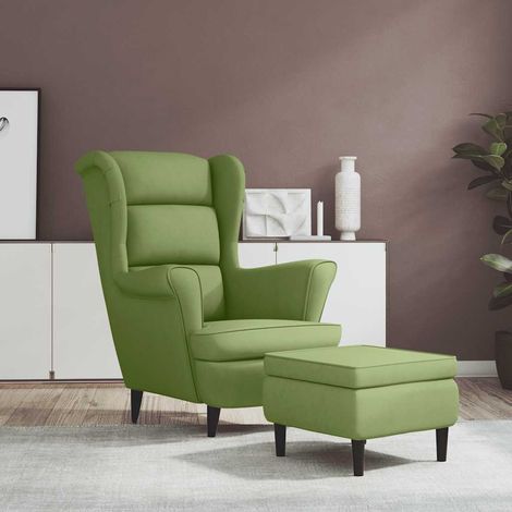 Fauteuil Relax de luxe- Fauteuil Ă oreilles avec tabouret Vert clair Velours pour salon -BV66361 (1/5)