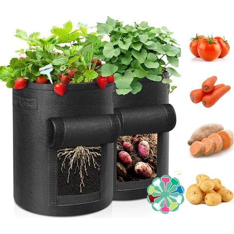 2 bolsas para plantar patatas, bolsa de jardín no tejida de 7 galones, bolsa para patatas con ventana y asa, bolsa grande para huerto de verduras para fresas, tomates y hortalizas. (1/5)