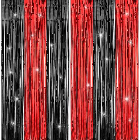 Lot de 2 grands rideaux à franges rouges et noirs en feuille d'aluminium pour décoration de bal, anniversaire, remise de diplôme, Noël, Halloween (200 x 100 cm) (1/4)