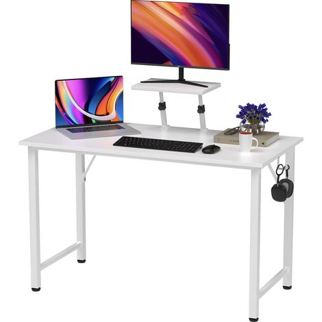 Haloyo® Bureau d'Ordinateur, Bureau table, Table à Plateau Large pour Télétravail, 100x50x75cm, blanc (1/5)