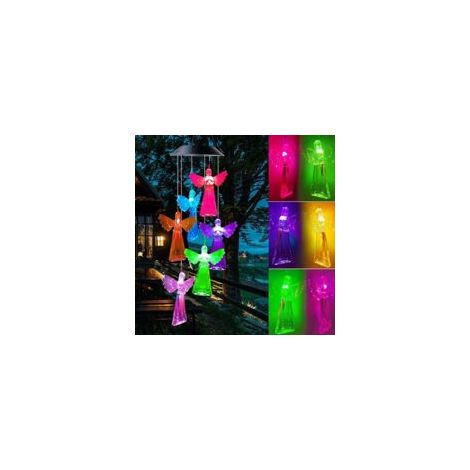 Solar-Windspiel (Engel), Windspiel mit farbwechselndem LED-Licht - Crezuo