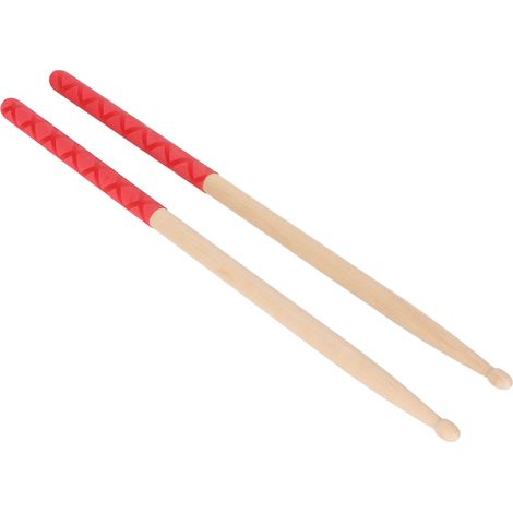Baguettes de batterie 5A pour adultes, enfants et débutants, embouts en bois d'érable, poignée antidérapante en caoutchouc, motif en X rouge. (1/5)