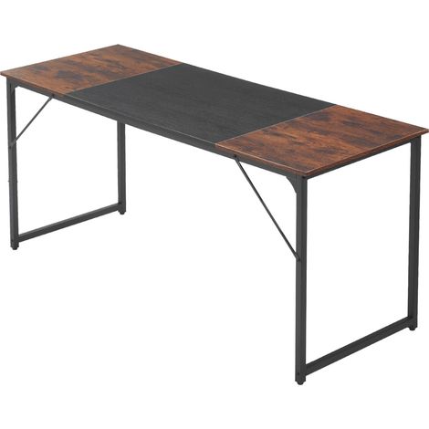 Mophorn Bureau d'ordinateur 160 x 60 x 75 cm, table informatique en bois avec structure métallique, bureau simple et moderne avec espace dégagé pour les jambes, finition marron rustique et noire (1/5)