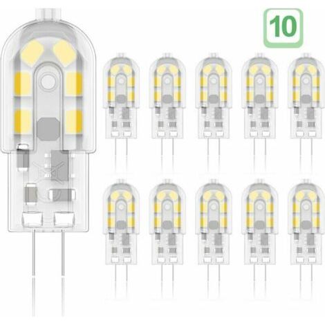 Lot de 10 Ampoules LED G4 2W, Équivalent 20W Ampoules Halogènes, Blanc Chaud 3000K, 200Lm, 12x SMD, 12V AC/DC [Classe énergétique A+] (1/4)