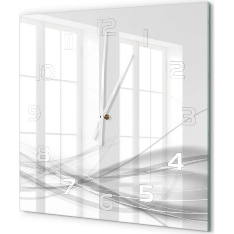Grande Horloge Murale Carrée Déco Salon Verre Trempé Silencieuse Design Contemporain Abstraction de vague 60x60 cm (1/5)