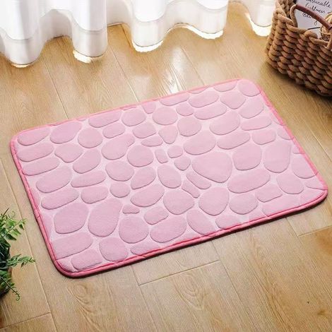 Tapis de bain en mousse à mémoire de forme rose à motif galets 50x80 cm (1/5)