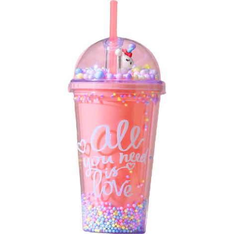Double-Layer Cup with Screw-On Lid and Free Reusable Plastic Straw for Drinks, Smoothies, Iced and Cold Drinks, Decorated Cup, Cup with Straw (1/5)