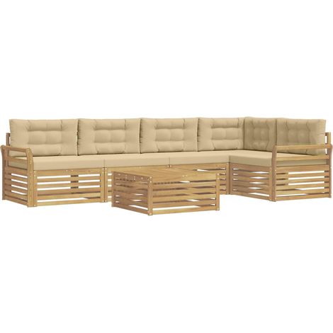 Ensemble de canapés d'extérieur 6 pc Blanc et Beige Polyester vidaXL (1/5)