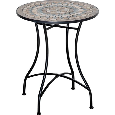 Table jardin ronde mosaïque céramique vert beige blanc 60x60x71 cm bistro, idéale balcon terrasse extérieur (1/5)