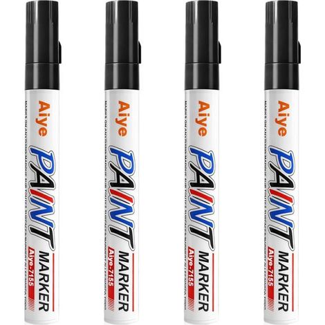 Lot de 4 marqueurs acryliques noirs à pointe ronde de 2 mm, peinture imperméable sur verre, bois et métal. (1/5)