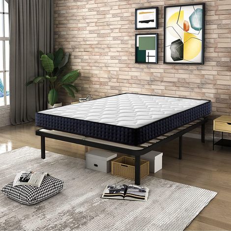 Bolli – Lit 160x200 – Ensemble sommier et matelas 160x200 – Matelas 160x200x15 cm mémoire de forme – Sommier robuste avec pieds en bois