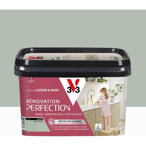 Vernice per mobili, V33 Ristrutturazione cucina e bagno, 2L, Verde salvia satinato V33