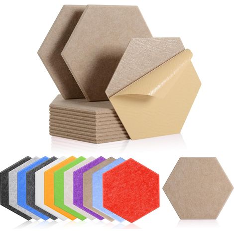 12 Self-Adhesive Acoustic Wall Panels, 30 x 26 x 1 cm Hexagonal Self-Adhesive Acoustic Panels for Recording Studio, Office, Studio and Decoration, Dark Camel (1/5)
