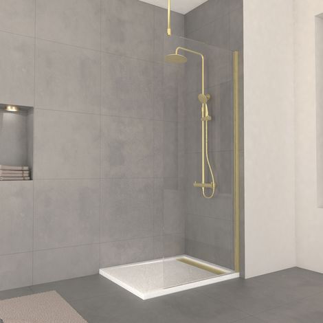 Mampara de Ducha 80x200cm Vidrio 8mm - Profil + Barra de techo Acabado Oro Cepillado - FREEDOM 2 GOLD (1/5)