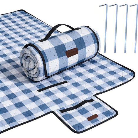 Picknickdecke extra groß 200x200cm wasserdicht faltbar für Strand Camping Rasen Blau (1/5)