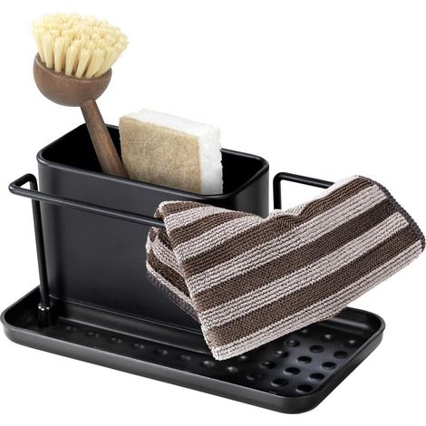 Organisateur d évier Orio Chariot de Rangement avec Pot en Acier Inoxydable Amovible Base Stable en Plastique Dimensions l x h x p (1/4)