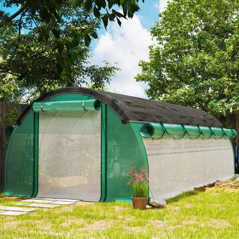 Serre aluminium verte 6 x 3 x 2m avec 12 fenêtres et portes roulantes (1/5)