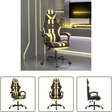 Gamingstuhl mit Fußstütze - Gaming-Stuhl mit Fußstütze Drehbar Schwarz & Golden Kunstleder (1/5)