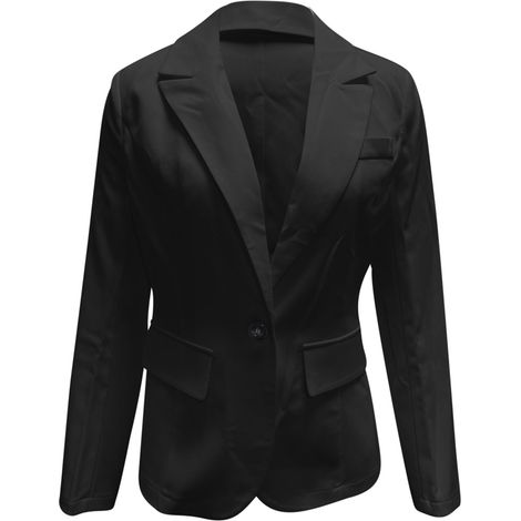Veste Blazer Femme - Bouton Unique Noir - Coupe Ajustée Bureau Travail - Polyester élasthanne - 1 Pièce (1/5)