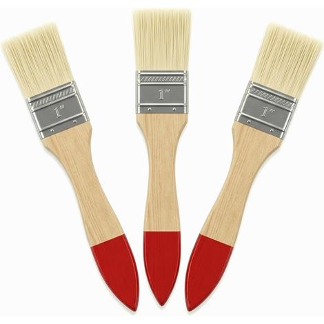 Ensemble de pinceaux plats, 3 pièces, Pinceau avec poils synthétiques légers, Manche en bois naturel, vernis bois, lasure bois extérieur et intérieur (17 x 2 cm) (1/5)