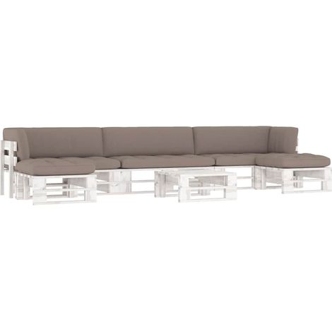 vidaXL Salon de jardin palette 6 pcs et coussins Pin imprégné de blanc (1/5)