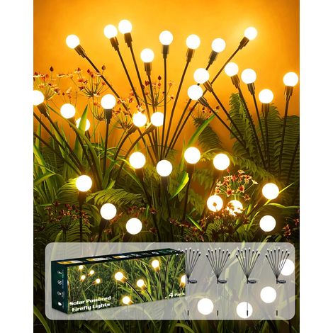 Lampe solaire luciole, 4 Pièces 8LED lumiere solaire exterieur IP65 Étanches d'Extérieur, pour Jardin, Patio, Cours, Balcon Décoratif (Blanc Chaud) (1/5)