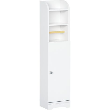Colonna Bagno con 3 Ripiani Aperti e Armadietto a 2 Livelli Regolabile, in Legno, 23x18x100 cm, Bianco