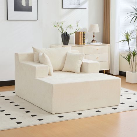 Divano modulare a compressione in tessuto ciniglia, imbottito con schiuma ad alta resilienza 30D. Facile da spostare e con base antiscivolo, ideale per soggiorni e altri ambienti. Beige. (1/5)