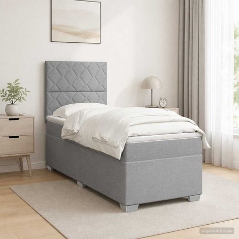 Letto box spring con materasso Grigio Chiaro Singolo Tessuto vidaXL (1/5)