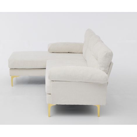 Canapé d'angle 3 places en chenille beige avec fonction lit réversible et pieds métalliques (1/5)