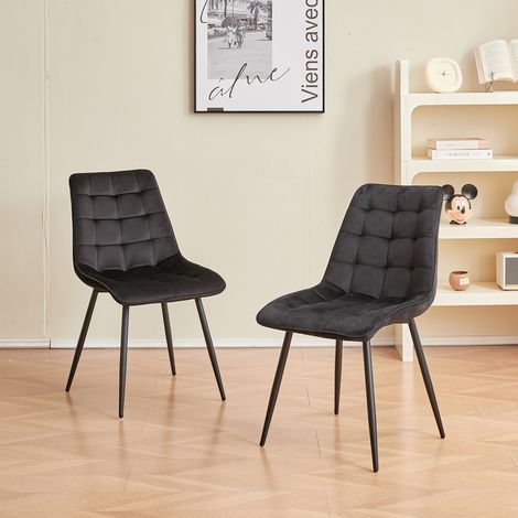 Wokaka Lot de 6 chaises en Velours - chaises de salle à manger style rétro,ergonomiques - 47 Lx43 Px50 H cm(noir)