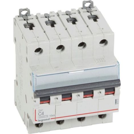 Disjoncteur DX³6000 10kA arrivée haute et départ bas à vis 4P 400V - 4A - courbe C - pour peigne HX³ traditionnel - LEGRAND