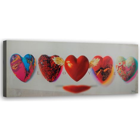 Tableau sur toile Cœur Amour Rouge 90x30 (1/5)
