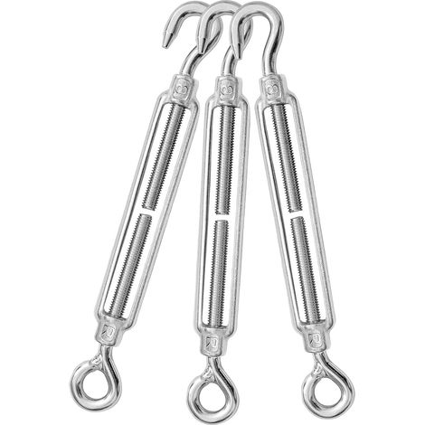 Lot de 3 tendeurs à crochet et œillet M8 en acier inoxydable 304 pour câble - Tendeurs robustes pour garde-corps - Kit de quincaillerie de câble (M8, crochet et œillet) (1/5)